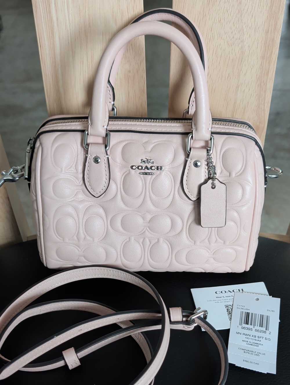 Coach Mini Rowan Signature Leather Satchel Crossbody Blush Pink (CY743) NWT